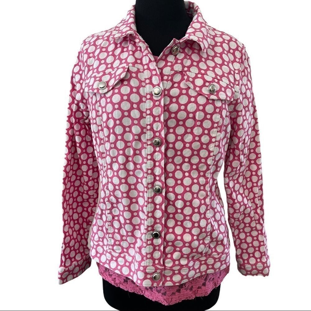 𝅺Christopher & Banks Pink Polka Dot Jean Jacket M